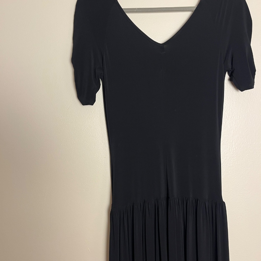 STAUD Drop Waist Jersey Black Ruched-Sleeve V-Neck Maxi Dress - Picture 3 of 3